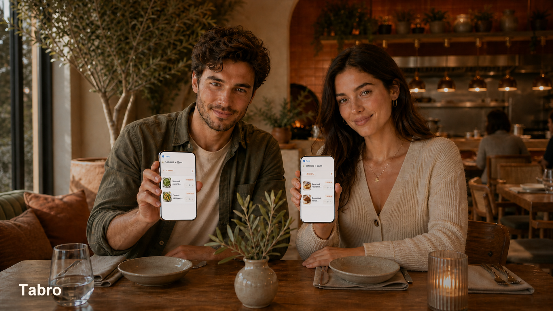 Guests opening the Tabro QR menu at a restaurant table