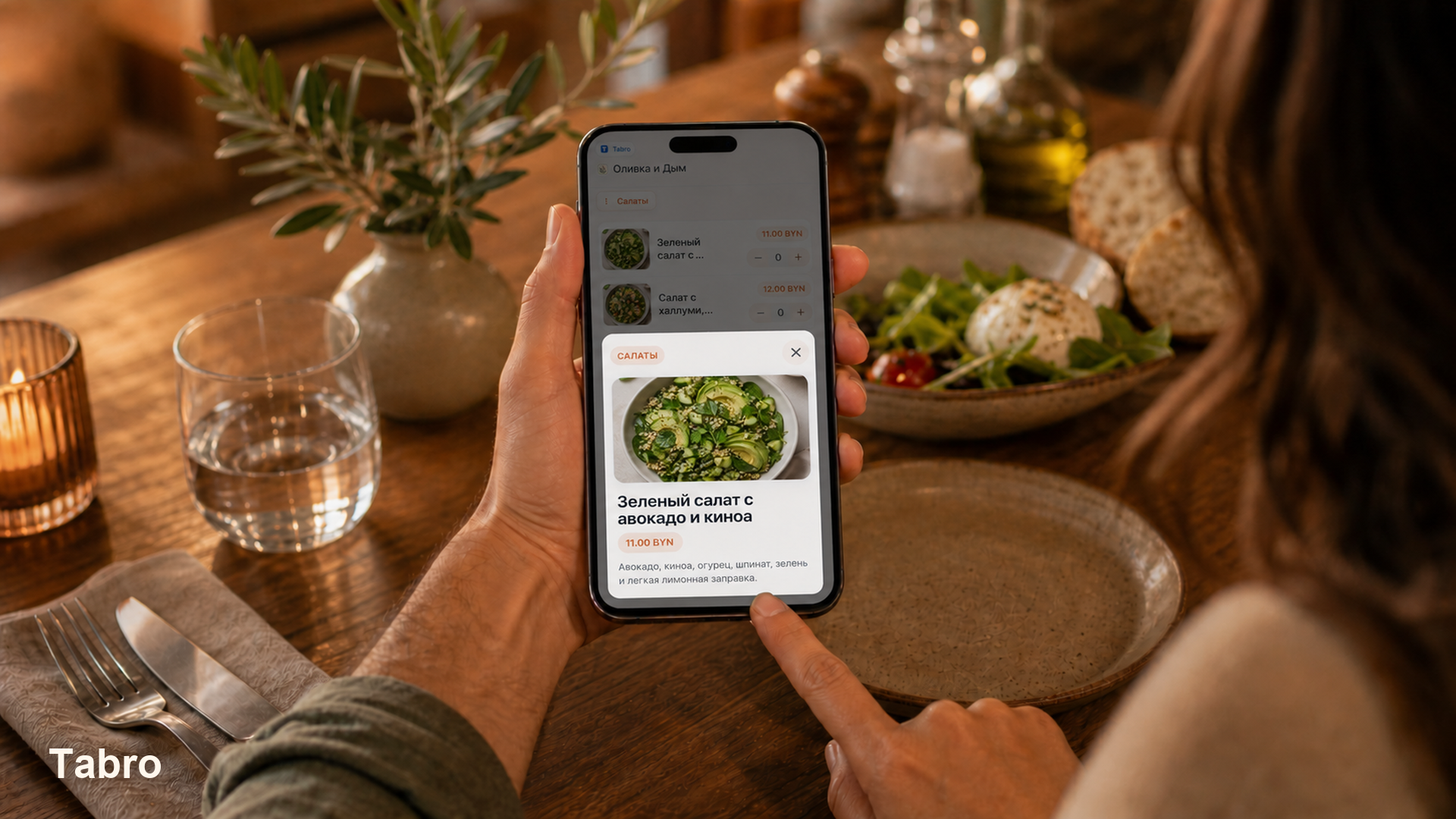 Guest adding dishes from a Tabro digital menu