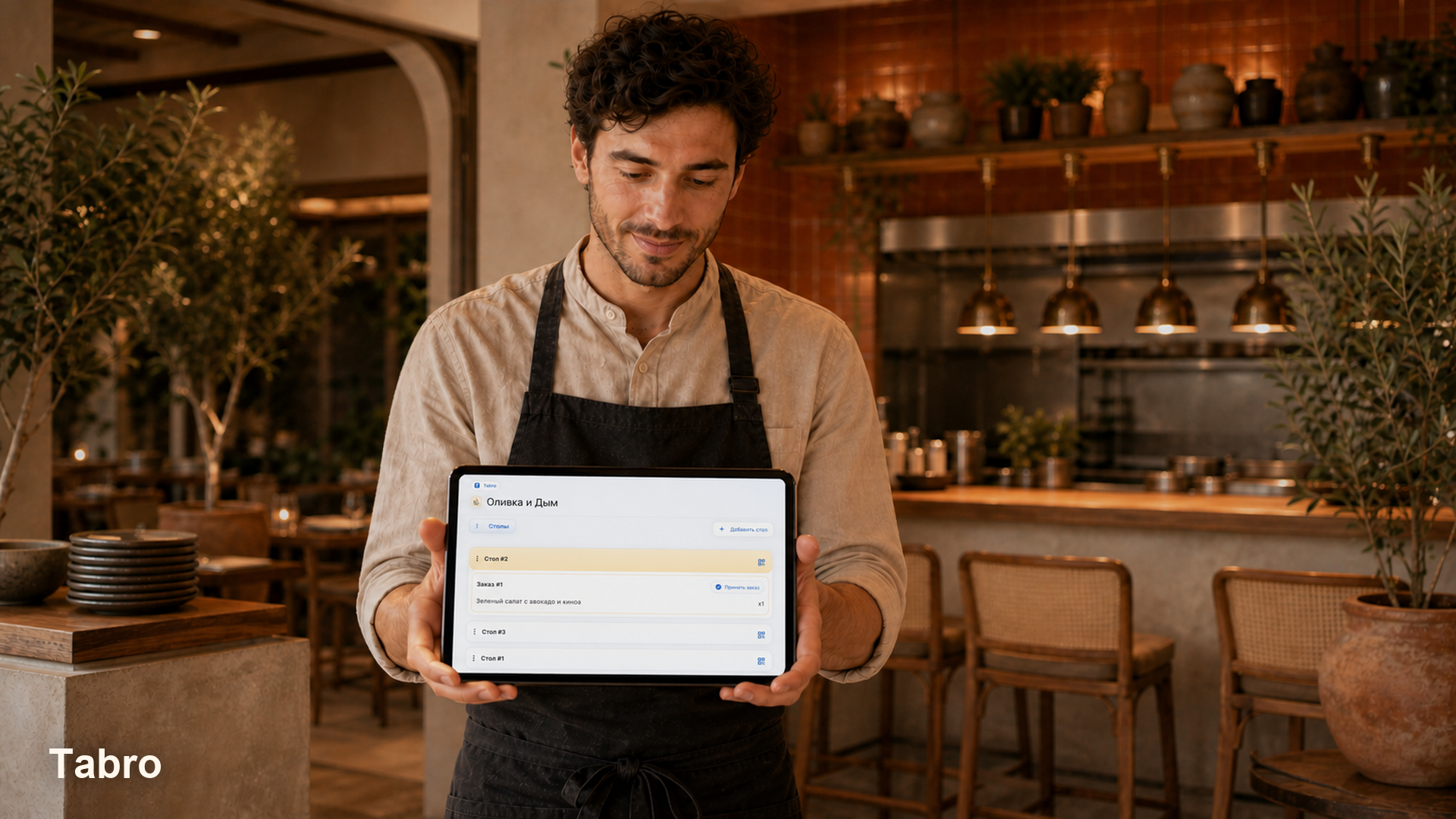 Restaurant staff seeing a new Tabro order on a tablet